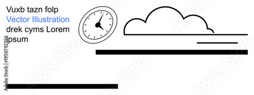 Time management, minimal designs, modern templates, organization, abstract art, business . Circular clock with a cloud and layered lines. Time management and minimal designs concept