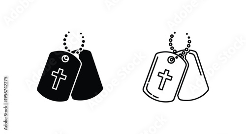 Set of 2 dog tag icons with cross vector