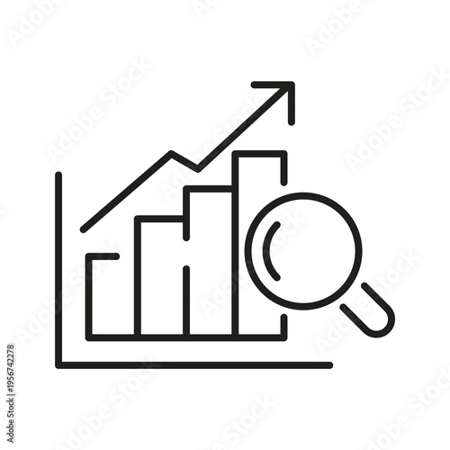 Growth Chart with Magnifying Glass Icon ? Business Analytics Symbol Vector. Financial Analytics Icon ? Chart Growth with Magnifying Glass Vector..eps