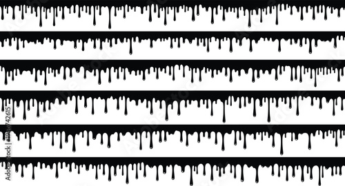 Set of six black dripping liquid icons with varied flow patterns for texture, mood, and artistic design content