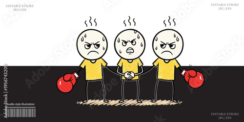 Angry Boxer Characters Fighting Competition Cartoon Illustration