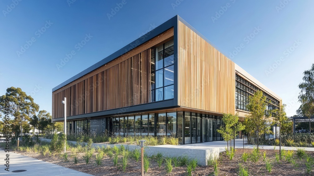 Obraz premium Modern Wooden Facade Building Design