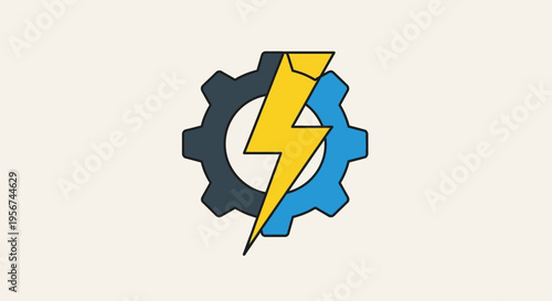 Gear with lightning bolt symbol technology.