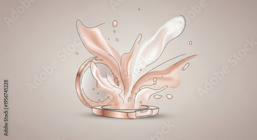 Whisk with pink liquid splashing out kitchen utensil with dynamic movement on beige background