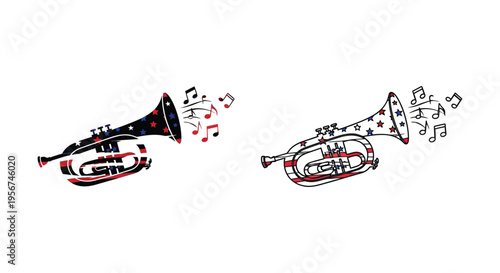 Set of 2 musical trumpets vector illustrations