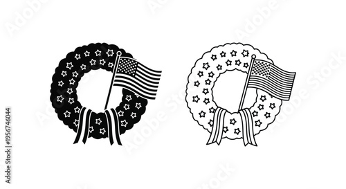 Set of 2 American flag patriotic wreath icons vector