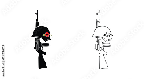 Set of 2 soldier icons vector, black and white