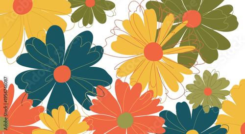 Colorful flowers in bloom pattern.