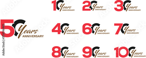 A versatile collection of anniversary labels for celebrating significant milestones from one to one hundred years