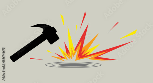 Hammer striking anvil with sparks flying.