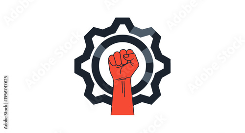 Red fist raised in protest symbol.