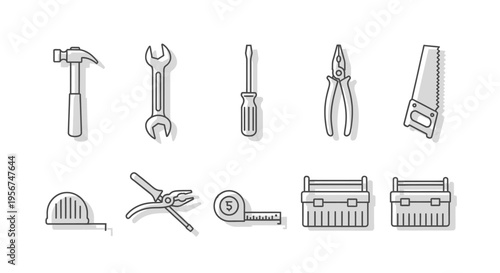 Set of construction tools and equipment.