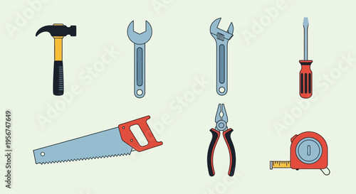 Set of various hand tools equipment.
