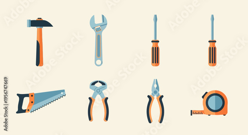 Set of various hand tools equipment.