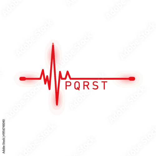 Red ECG line graph with PQRST label on white background