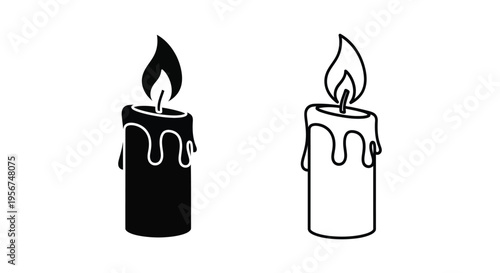Set of 2 candle icons vector, black and white