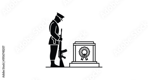Vector illustration of soldier saluting memorial tombstone