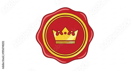 Golden crown symbol on red wax seal with yellow border royalty concept