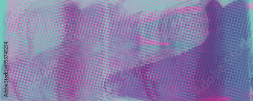 Purple pink risograph texture background with linocut print effect. Hand drawn urban bg with halftone distress overlay print. Blue turquoise glitch graphic abstract wallpaper.