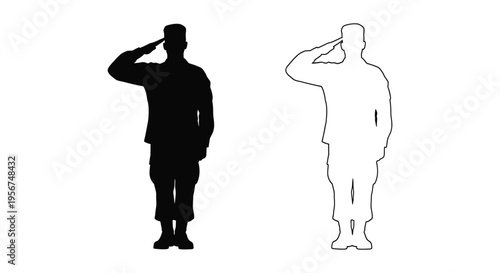 Set of 2 soldier saluting vector icons