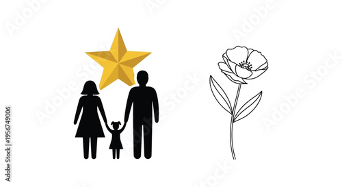 Set of 2 family and flower vector icons