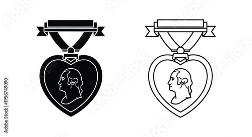 Set of 2 heart shaped medal icons vector