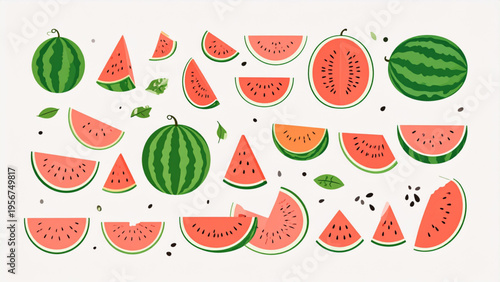 Watermelon Whole and Slices Vector Set – Fresh Summer Fruit Collection