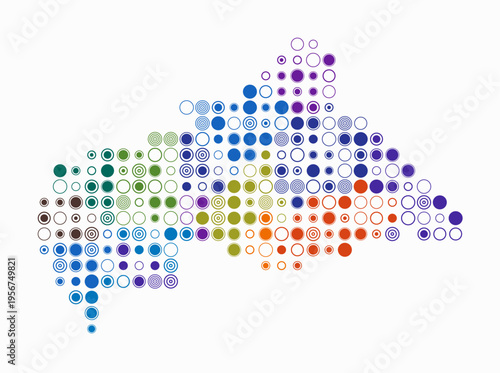 Central African Republic, shape of the country build of colored cells. Digital style map of the Central African Republic on white background. Large size circle blocks. Plain vector illustration.