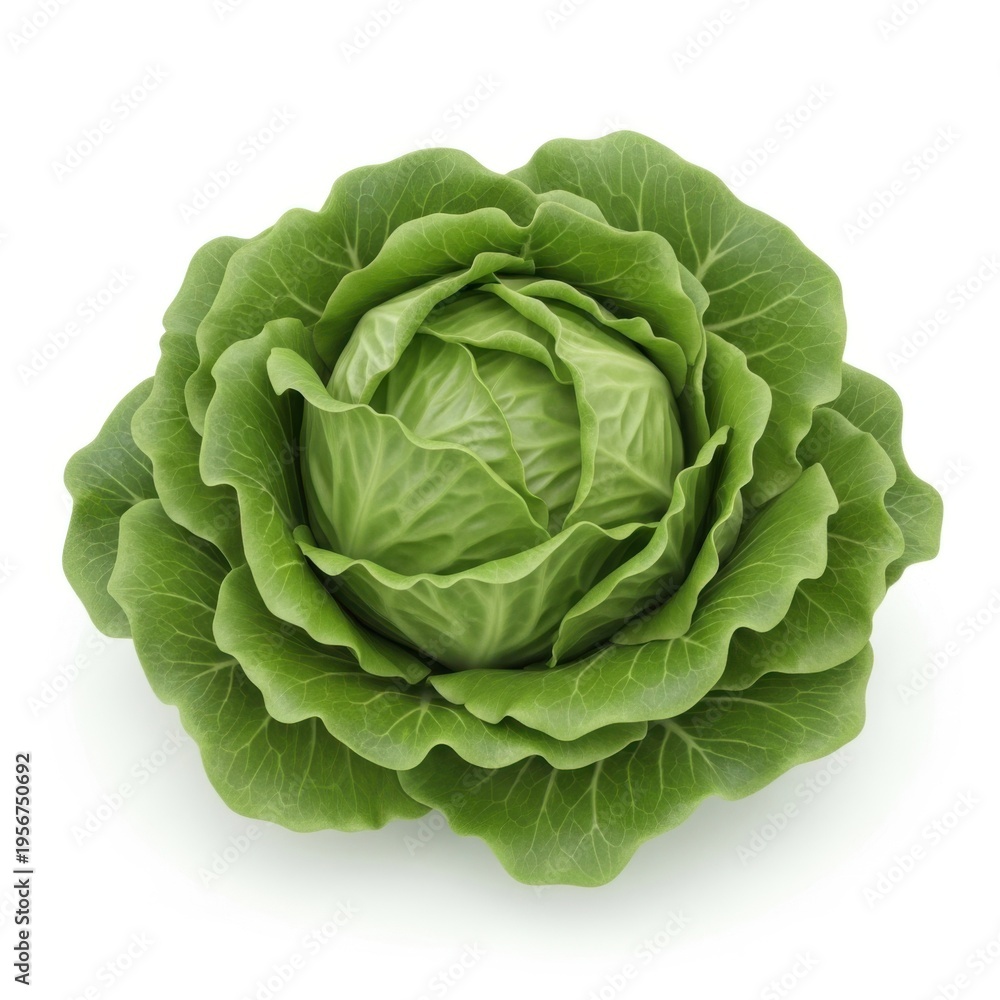 Fototapeta premium Freshly harvested whole head of green cabbage displayed against a plain background