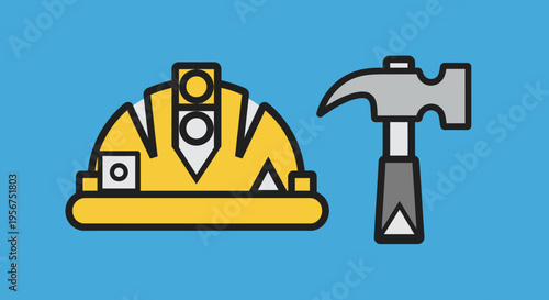 Yellow Hard Hat and Gray Hammer.