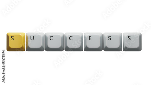 success.Computer keyboard keys spelling.Flat lay view from above on blue background with computer keyboard keys buttons.IT technology concept.Supports PNG files