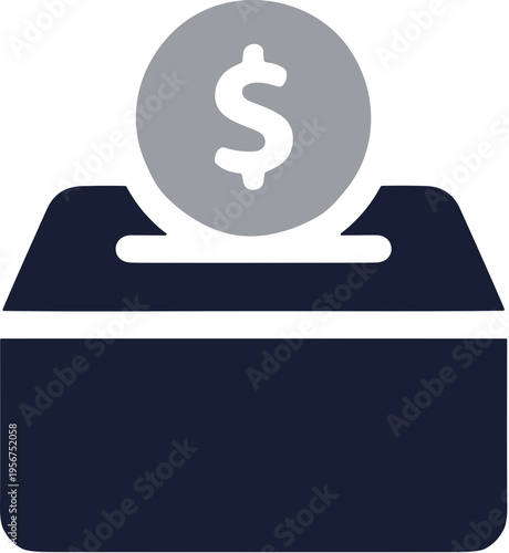 Flat Simple Coin Donation Box with Dollar Symbol Charity Icon