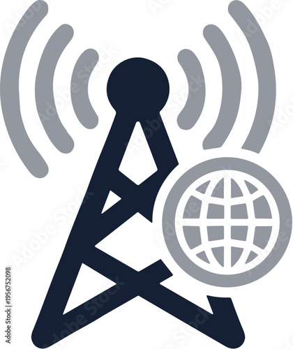 Modern Line Art Antenna Tower with Globe Wireless Communication Icon