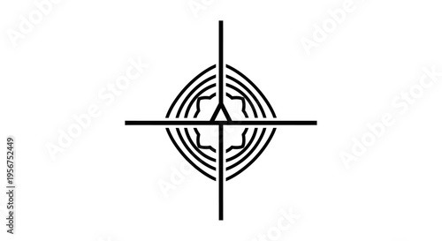 Black and white geometric symbol design.