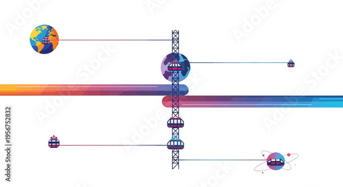 Conceptual illustration of Space Elevators in a futuristic setting representing a Concept.