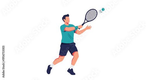 Man swinging tennis racket hitting ball during athletic match on white background sporty lifestyle concept
