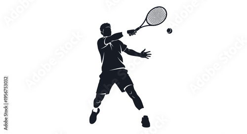 Athletic person hitting ball with racket during competitive sports activity on indoor court stylized silhouette isolated on white