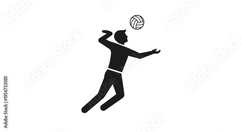 Athletic Male Silhouette Performing Volleyball Spike Action With Ball Overhead In Studio Setting For Sports Concepts