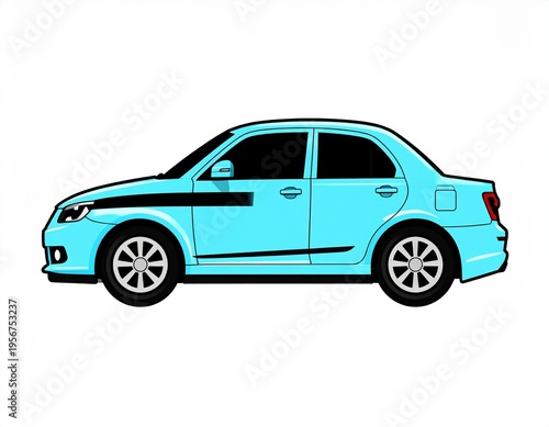A stylized light blue cartoon car with black and white stripes