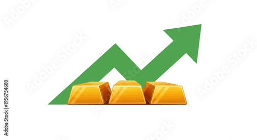 Gold Bars with Rising Green Arrow Representing Financial Growth and Increasing Bullion Value in the Stock Market