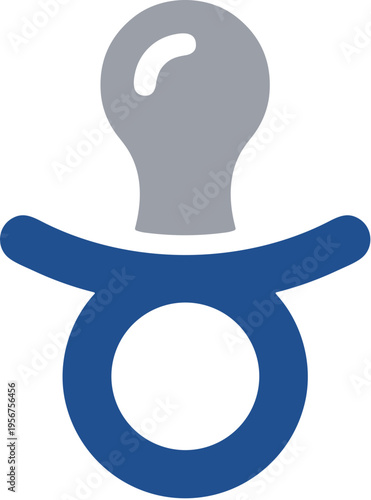 Flat Style Pacifier Baby Blue and Silver Color Icon Illustration