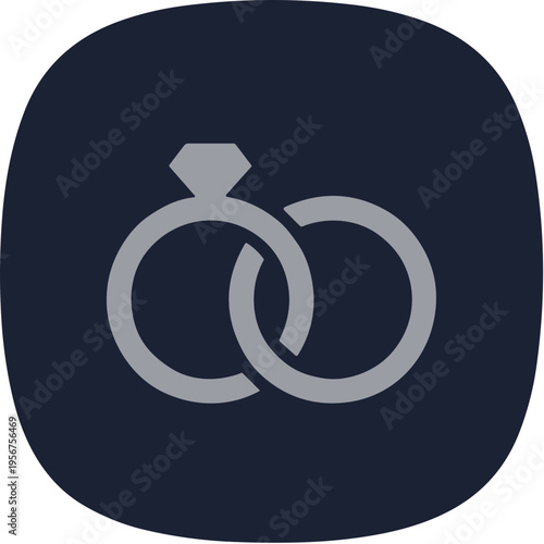 Minimalist Style Wedding Rings in Dark Rounded Square Icon Shape