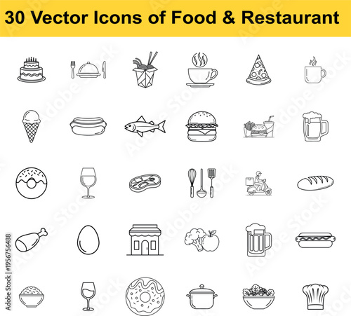 Collection of thirty food and restaurant vector icons