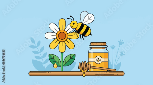 Bee on a yellow flower collecting nectar.