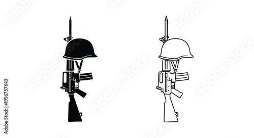 Set of 2 soldier icons vector, black and white