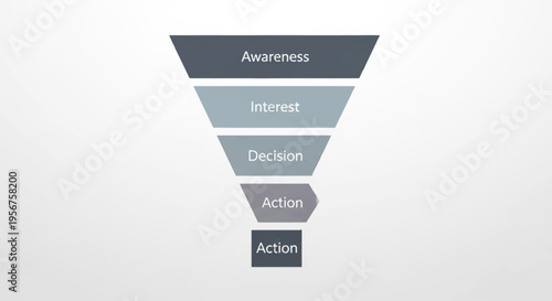 A sales funnel diagram illustrating the stages of customer engagement from awareness to action.