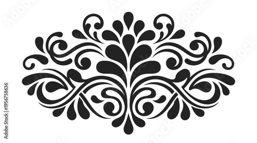 Black ornamental flourish with symmetrical floral scrollwork design.
