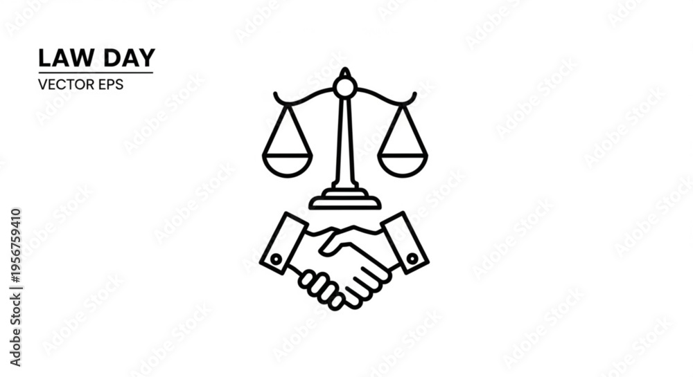 Fototapeta premium Law day vector illustration of handshake and balance scales symbolizing justice and agreement