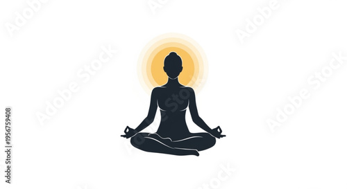 Meditating woman in lotus position with glowing aura symbolizing inner peace and mindfulness in a serene environment