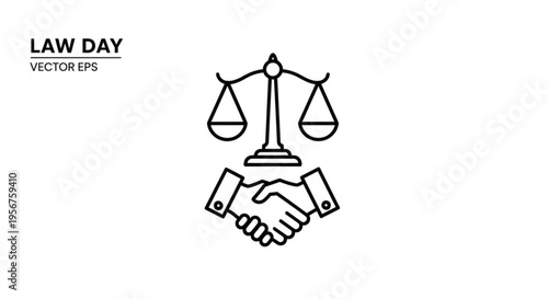 Law day vector illustration of handshake and balance scales symbolizing justice and agreement